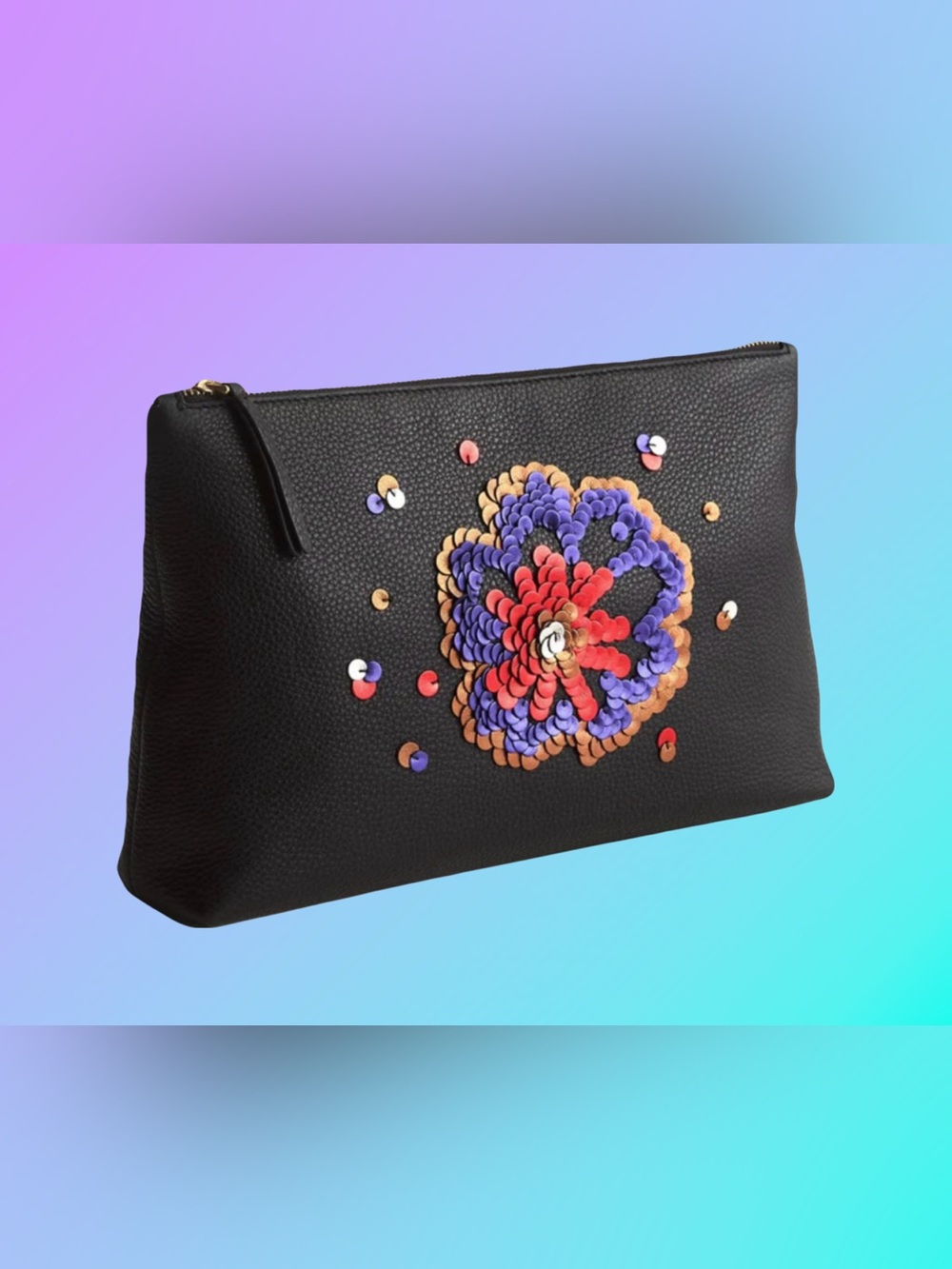 Vera Bradley Large Black Sequin Leather Pouch with Sequin Design NWT GORGEOUS - Picture 12 of 15